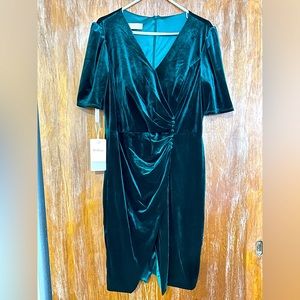 Velvet green ruched cocktail dress XL